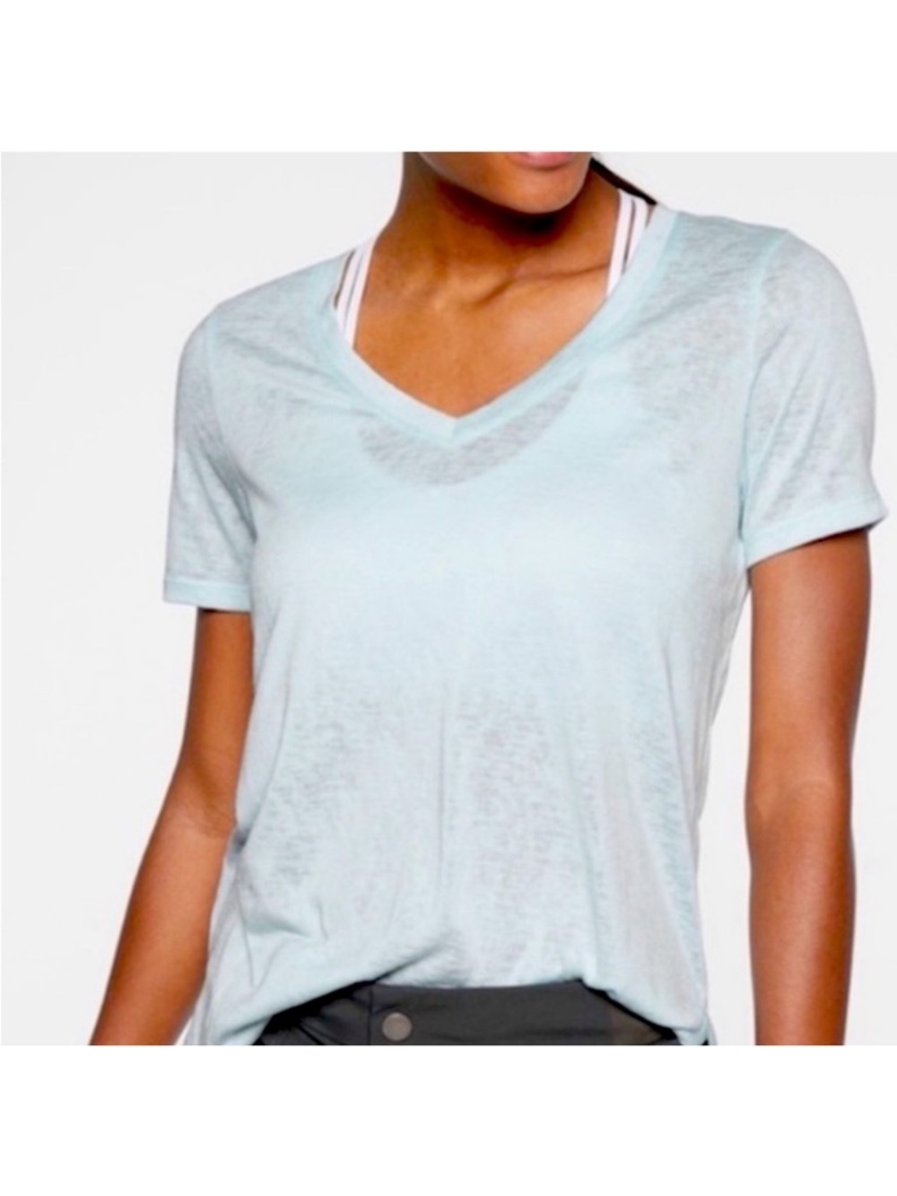 Athleta Uptempo Tee Blue Green Heather V-Neck T-Shirt Size Small